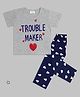 Sheer Love Cotton Jersey Half Sleeves Trouble Maker Tee  & Pajama Night Suit - Grey