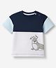 Bonfino 100% Cotton Knit T-Shirt with Half Sleeves and Walrus Applique in Navy Blue