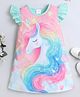 Bright Stars KIDSWEAR Knitted Knit Frill Sleeves Unicorn Printed Dress - Green