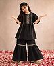 Tales & Stories Chanderi Woven Half Sleeves Gota Lace Embellished & Geometric Embroidered Kurti Sharara Set - Black
