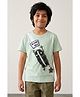 Tales & Stories Cotton Knit Half Sleeves Cross Body Pouch Applique Detailed Tee - Green