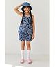 Tales & Stories Denim Woven Sleeveless Checked & Hearts Printed Coordinating Top & Shorts Set - Dark Blue