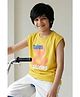 Tales & Stories Cotton Knit Sleeveless Brand Name Printed Tee - Yellow