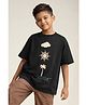 Tales & Stories Cotton Knit Half Sleeves Tropical Theme Embroidered Tee - Black