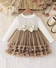 Mark & Mia Full Sleeves Winter Frocks With Sequin & Bow Applique - White