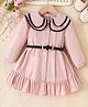 Mark & Mia Full Sleeves Winter Frocks With Belt - Pink