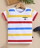 Unfab Cotton Knit Half Sleeves Striped Tee - White Red Blue & Yellow