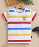 Unfab Cotton Knit Half Sleeves Striped Tee - White Red Blue & Yellow