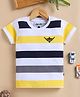 Unfab Cotton Knit Half Sleeves Striped & Good Vibes Text Printed Tee - White & Orange