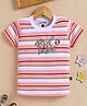Unfab Cotton Knit Half Sleeves Striped & Good Vibes Text Printed Tee - White & Orange