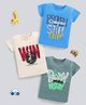Unfab Cotton Knit Pack Of 3 Half Sleeves Typography Printed Tees - Blue Beige & Grey