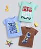 Unfab Cotton Knit Pack Of 3 Half Sleeves Typography Printed Tees - Brown Sky Blue & Mint Green