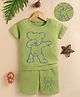 Unfab Cotton Knit Half Sleeves Teddy Printed Tee & Shorts Set - Olive Green