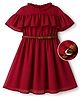 Hola Bonita Woven Textured Fabric Dress and Belt with Half Sleeves - Maroon