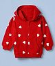 Babyhug Heavy Gauge 100% Cotton Terry Knit Sweatjackets With Full Sleeves and Hearts Print - Red