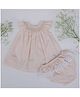 Soleilclo Cotton Woven Half Sleeves Floral Embroidered Dress With Bloomers - Tan