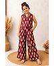 Fashion Dream Cotton Blend Woven Sleevesless Floral Print Top & Palazzo Set-Maroon