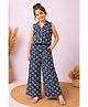 Fashion Dream Cotton Blend Woven Sleevesless Floral Print Top & Palazzo Set-Dark Blue
