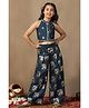 Fashion Silk Woven Sleeveless Lace Embellished Floral & Animal Foil Printed Top & Palazzo Set - Morpich