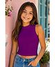Fashion Dream Cotton Blend Knit Sleeveless Solid Crop Top - Purple