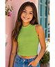 Fashion Dream Cotton Blend Knit Sleeveless Solid Crop Top - Green
