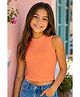 Fashion Dream Cotton Blend Woven Sleeveless Solid Tee - Peach