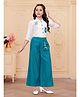 Ministitch Cotton blend Woven 3/4Th Sleeves Coconut Embriodery Palazzo And Top Set -Teal