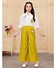 Ministitch Cotton blend Woven 3/4Th Sleeves Coconut Embriodery Palazzo And Top Set -Yellow