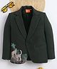 Ministitch Cotton Woven Full Sleeves Jungle Theme Embroidered Blazer - Olive Green & Black
