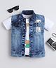 Ministitch Denim Woven Sleeveless Abstract Patch Detailed Jacket With Tee - Light Blue