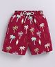 Kidcity Cotton Sinker Knit Palm Trees & Surfboard Printed Shorts - Maroon