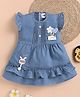 LACKii DOLL Denim Frill Sleeves  Floral & Teddy Applique Detailed Dress - Blue