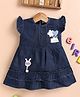 LACKii DOLL Denim Frill Sleeves  Floral & Teddy Applique Detailed Dress - Deep Blue