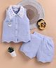 LACKii DOLL Georgette Knit  Sleeveless Lace & Teddy Applique Detailed Shirt & Shorts Set - Blue