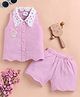 LACKii DOLL Georgette Knit  Sleeveless Lace & Teddy Applique Detailed Shirt & Shorts Set - Pink