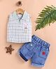 LACKii DOLL Cotton Blend Knit  Sleeveless Floral & Tassel  Applique Detailed Checked Top & Shorts Set - Green