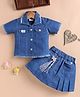 LACKii DOLL Denim Half Sleeves OK Text Applique Detailed Top & Skirt Set - Blue