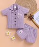 LACKii DOLL Cotton Blend Knit Half Sleeves & Floral Applique Detailed Coordinating Top & Shorts Set - Purple