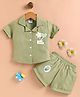 LACKii DOLL Cotton Blend Knit Half Sleeves Floral Applique Detailed Top & Shorts Set - Green