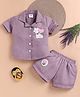 LACKii DOLL Cotton Blend Knit Half Sleeves Floral Applique Detailed Top & Shorts Set - Purple