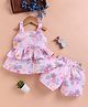 LACKii DOLL Cotton Knit  Sleeveless Floral Printed Coordinating Top & Shorts Set - Pink