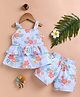 LACKii DOLL Cotton Knit  Sleeveless Floral Printed Coordinating Top & Shorts Set - Sea Green