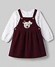 Babyhug Corduroy Woven Frock with Inner Tee with Full Sleeves and Reindeer Applique in Maroon