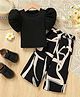 tior Woven Puffed Sleeves Solid Top & Pants Set - Black