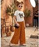 tior Woven Half Sleeves Sun Glasses Printed Top & Pants Set -Brown