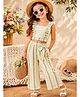 tior Woven Sleeveless Frill Detailed Striped & Abstract Printed Coordinating Top & Palazzo Set - Green