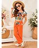 tior Woven Half Puffed Sleeves Abstract Printed Top & Palazzo Set - Orange