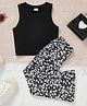 tior Woven Sleeveless Ribbed Crop Top & Floral Printed Palazzo Set - Black