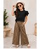 tior Woven Half Ruffle Sleeves Top & Leopard Pattern Printed Pleated Palazzos Set - Black