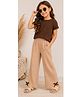 tior Woven Half Sleeves Solid Top & Pants Set - Coffee